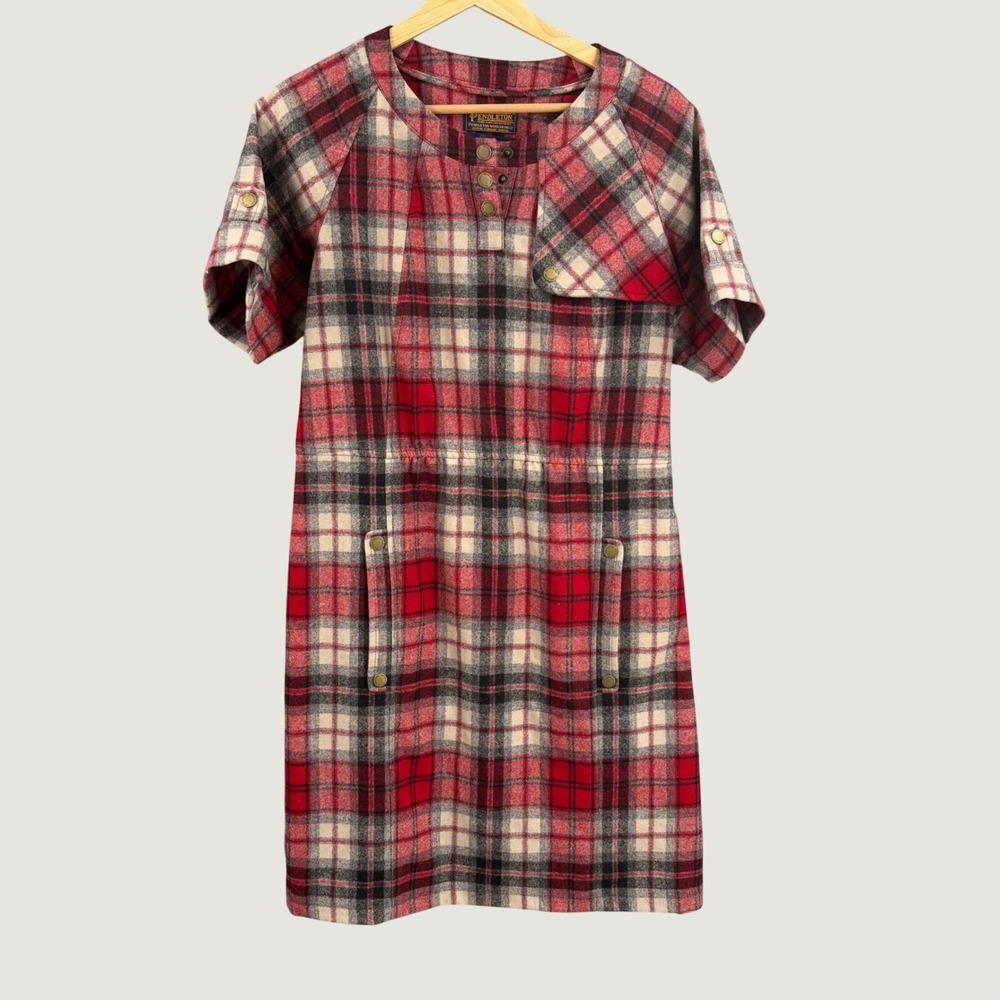 Pendleton Portland Collection Plaid Dress Size Large Red Wool Short Sleeve Shift